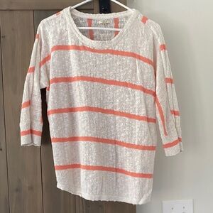 Lightweight Cream Knit Top with Coral Stripes